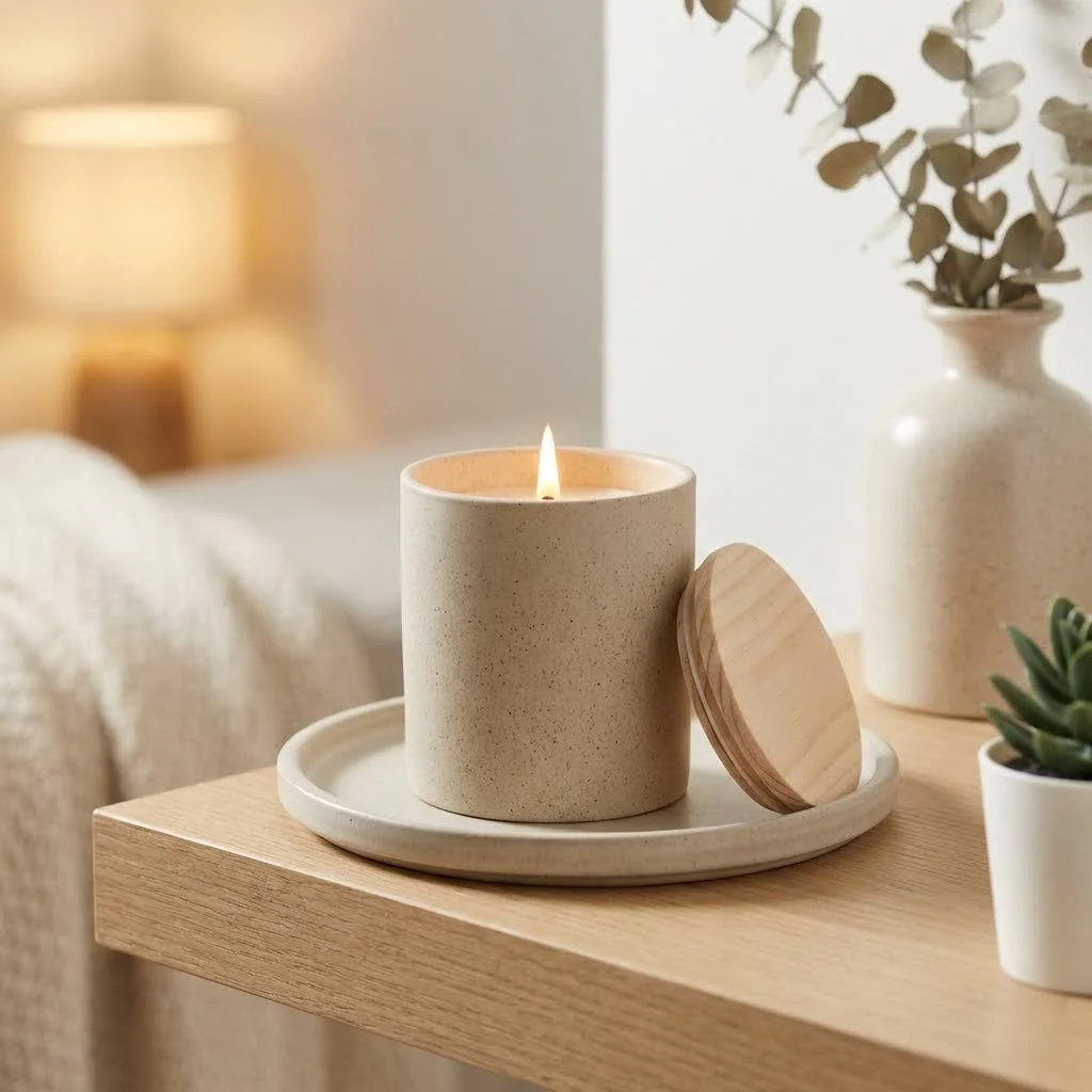 Fresh cilantro scented candle with green herbs