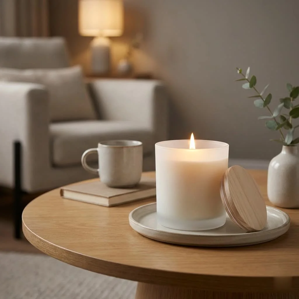 Assortment of scented candles in various jars and scents