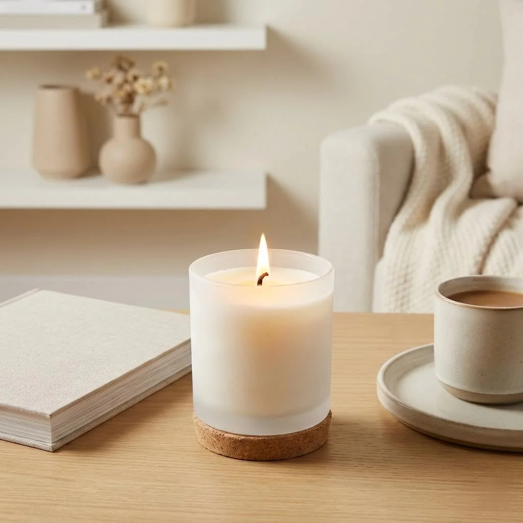 Ginger scented candle with warm glow