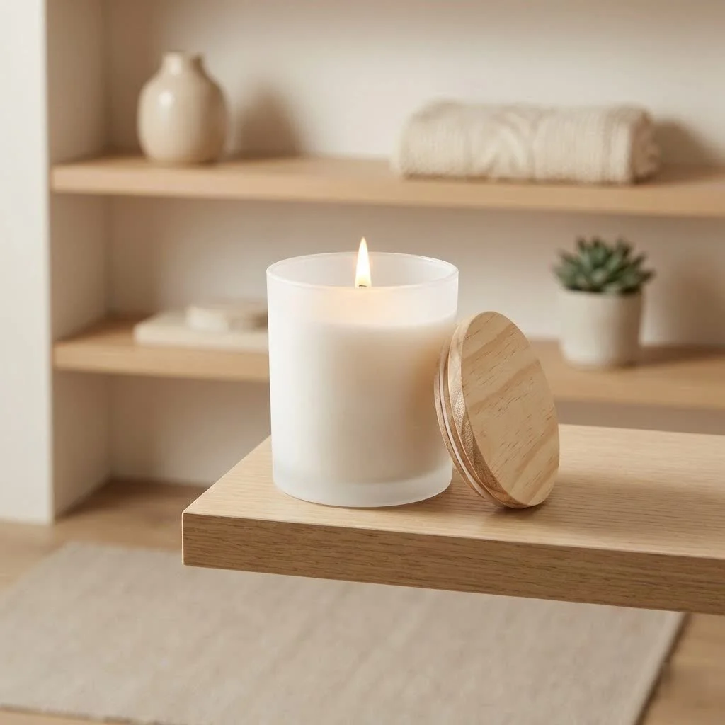 Bamboo scented candle in a serene setting